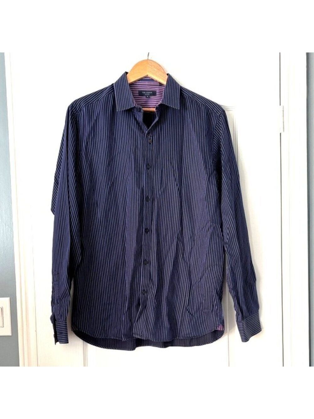Ted Baker Purple and Blue Pinstripe Cotton Button Up Shirt Large (Ted Baker 4)